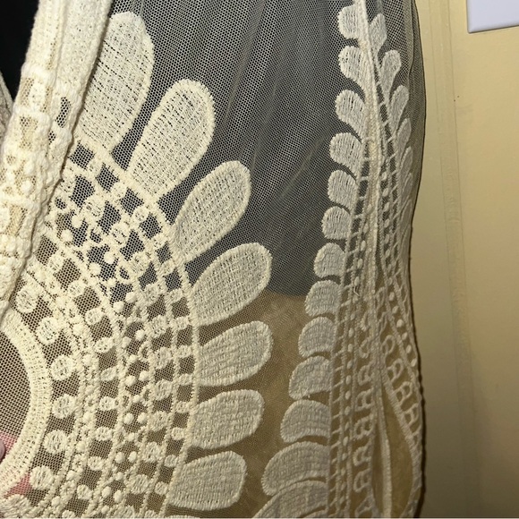 Rebellion Again White Yellow Sheer Lace Ombre Flowy Boho Kimono Duster Size L - Picture 5 of 11